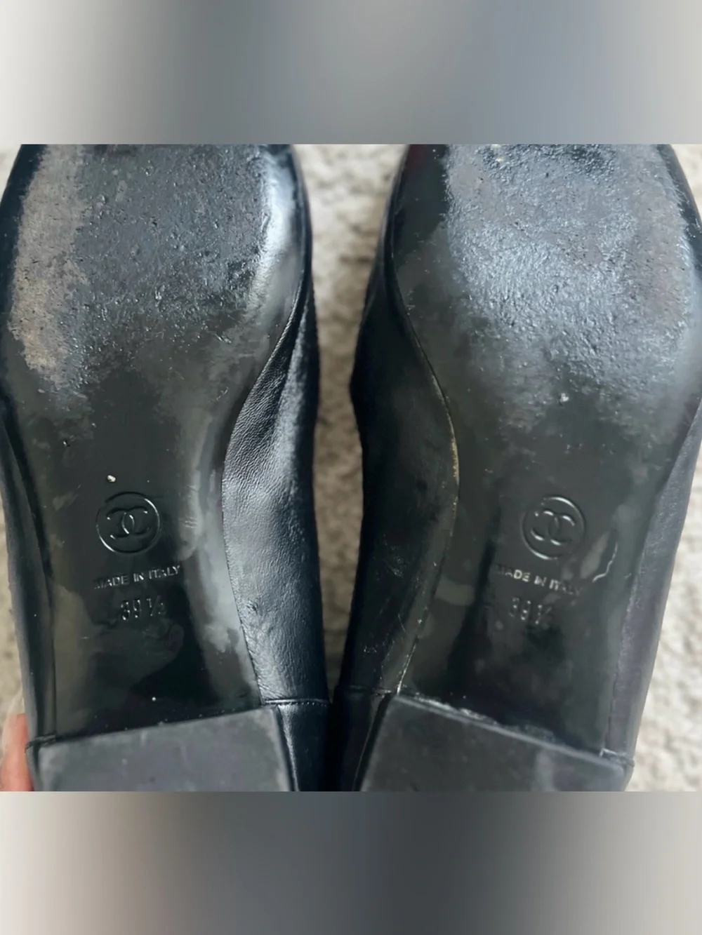 CHANEL Black Leather Loafers 👞 with Gold CC Medallion AUTHENTIC